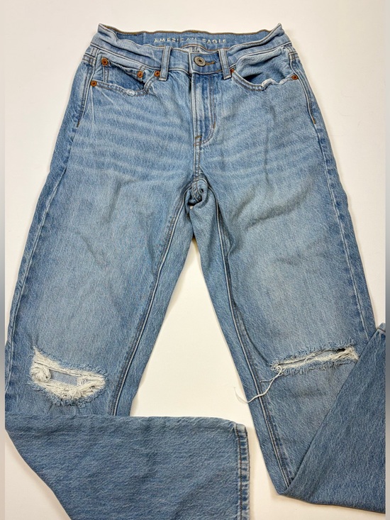 American Eagle Outfitters Denim - AMERICAN EAGLE 00 HIGH RISE STRAIGHT LEG DISTRESSED JEANS LIGHT WASH